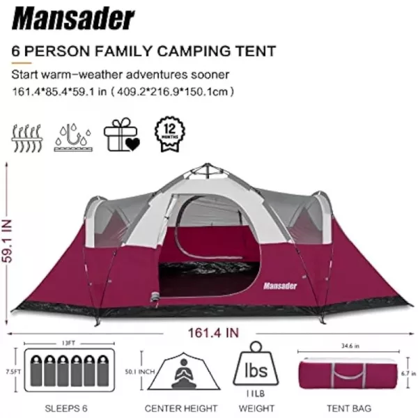6 Person Family Camping Tent Camp Hike Trail Adventure Gear