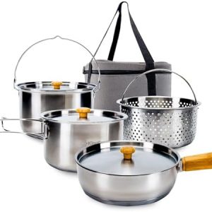 Stainless Steel Camping Cookware Set Camp Hike Trail Adventure Gear