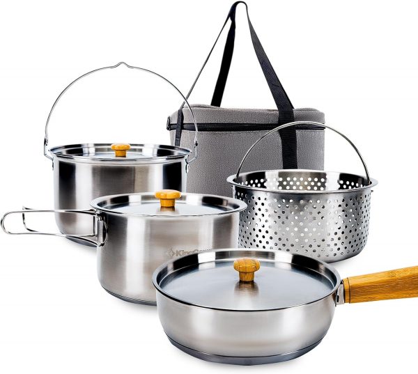 Stainless Steel Camping Cookware Set Camp Hike Trail Adventure Gear